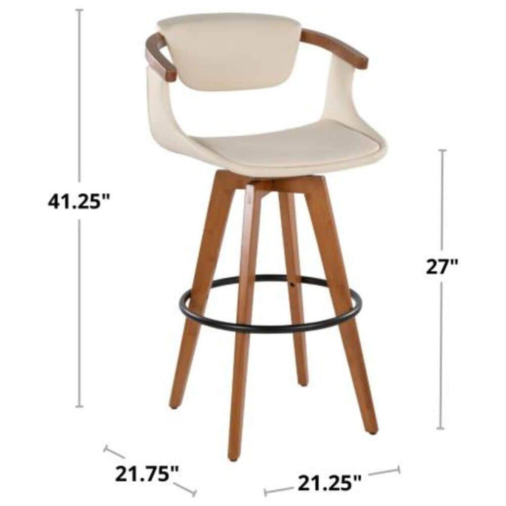 Lumisource Oracle Swivel Barstool with Cream Cushion in Walnut and Black, , large