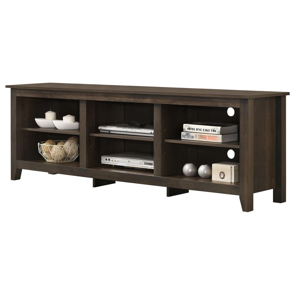 HOMLUX 70" TV Stand with Open Shelves and Adjustable Storage in Dark Brown, , large