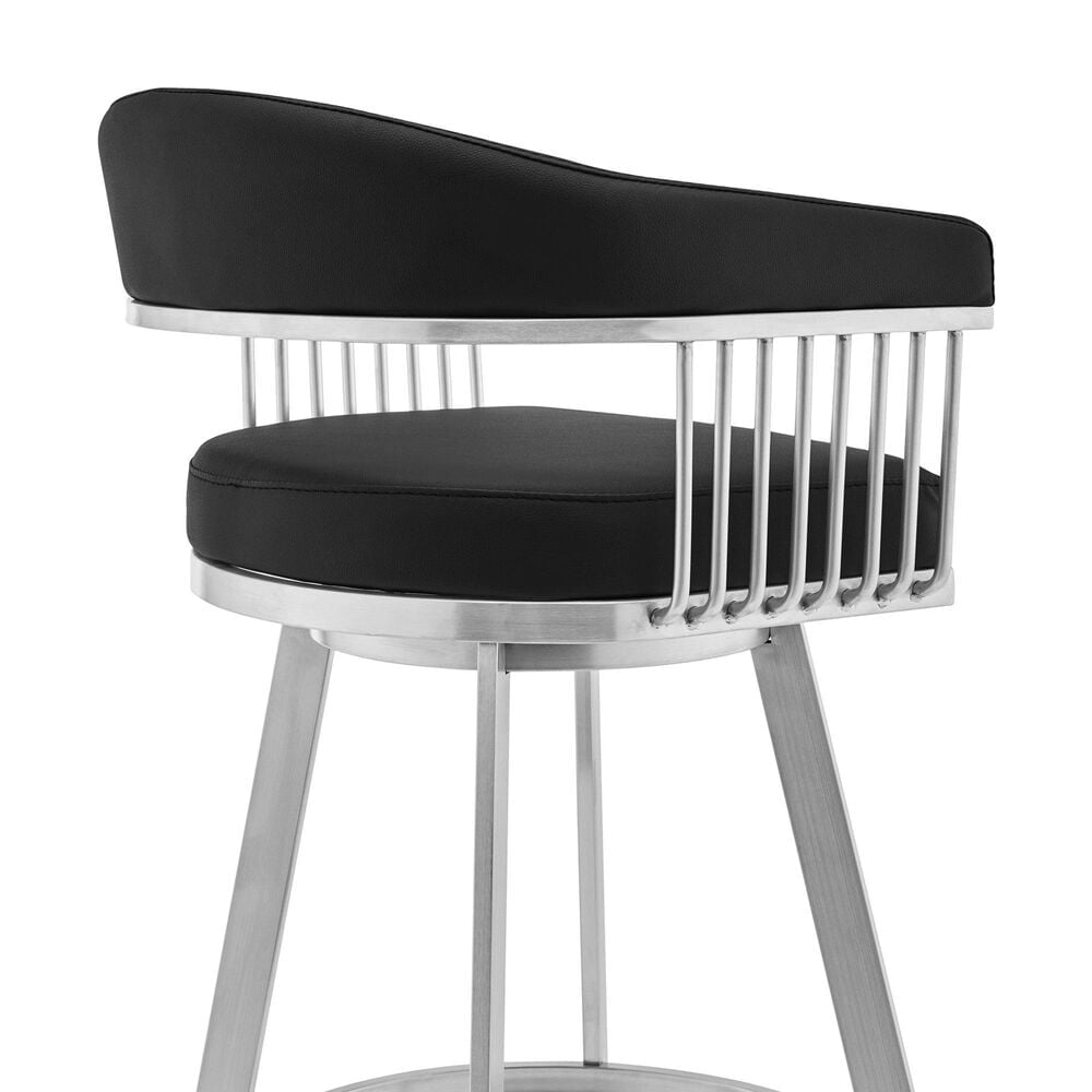 Blue River Chelsea 30&quot; Swivel Barstool with Black Cushion in Brushed Stainless Steel, , large