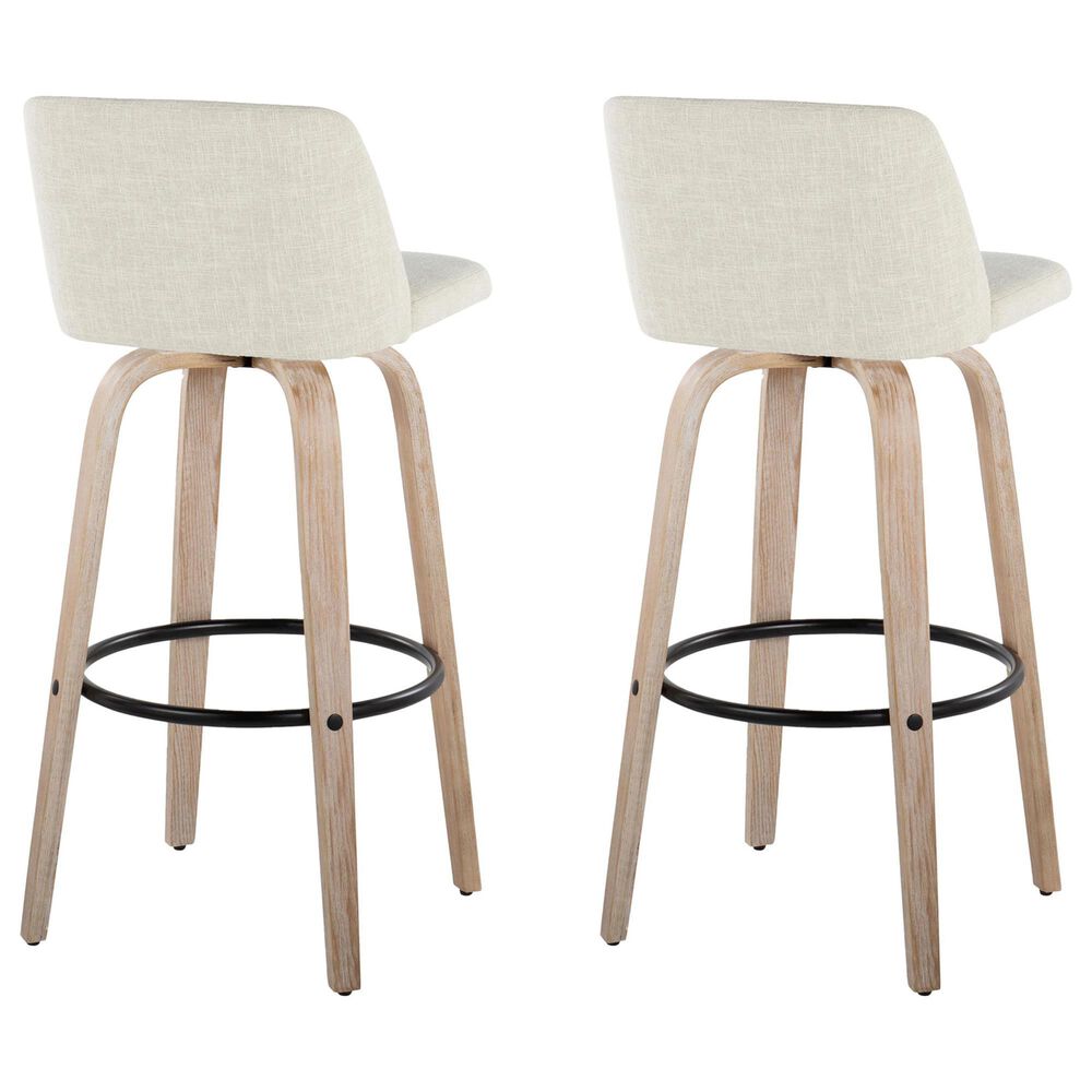 LumiSource Toriano Swivel Bar Stool with Cream Fabric Upholstery in Whitewashed and Black (Set of 2), , large