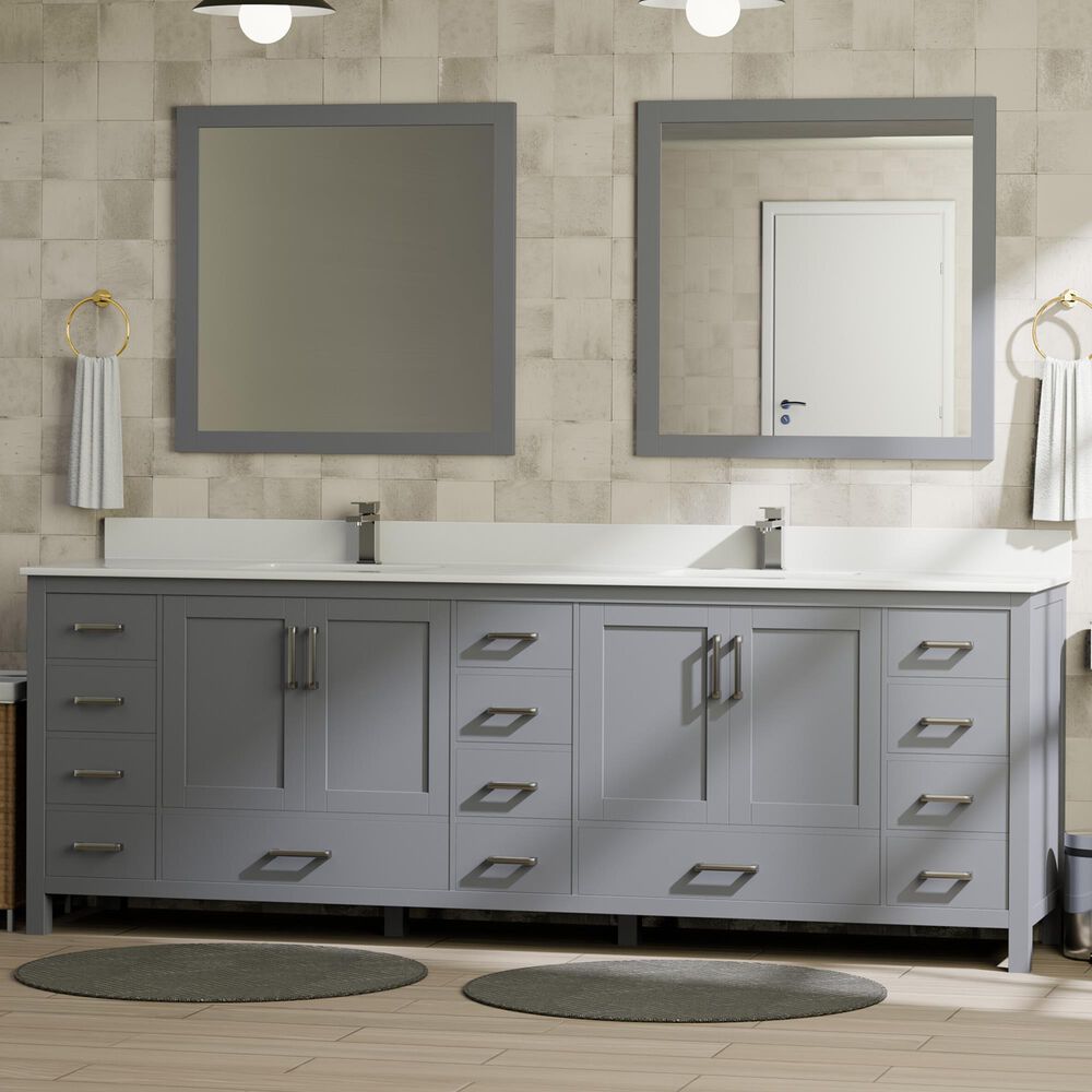 Lexora Home Jacques 84" Double Bathroom Vanity in Dark Grey with 2 cm White Cultured Marble Top and Rectangular Sinks, , large