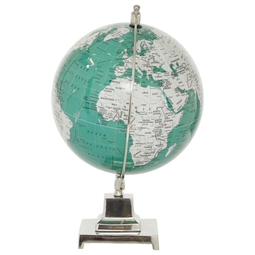 Maple and Jade 12&quot; x 18&quot; Globe in Teal, White and Silver, , large