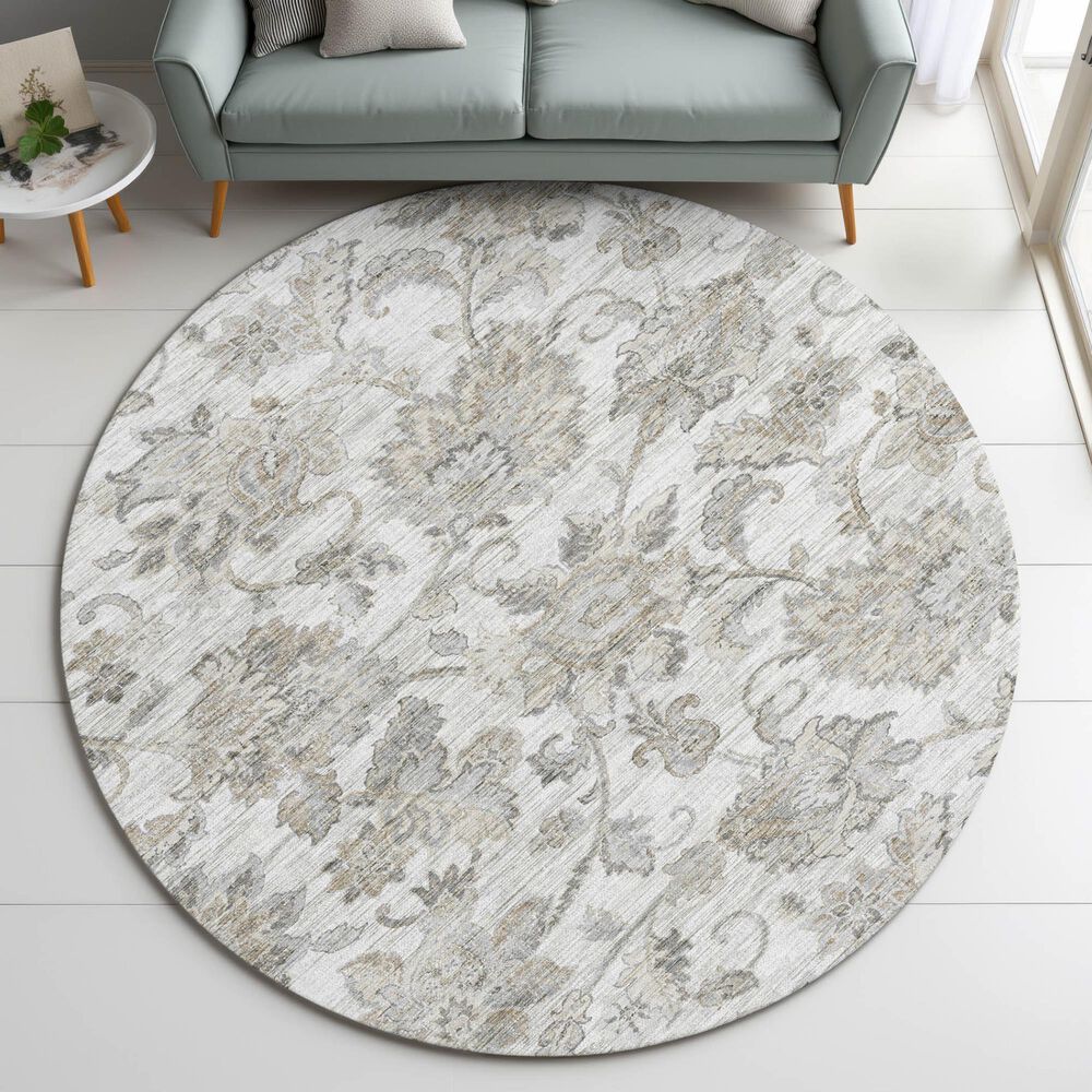 Dalyn Rug Company Silk Road Linen, Ivory, Taupe, Beige and Silver 8&#39; Round Area Rug, , large
