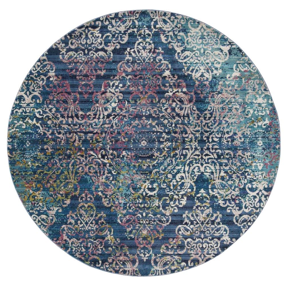 Safavieh Aria Damask 6"6" Round Blue and Multicolor Area Rug, , large