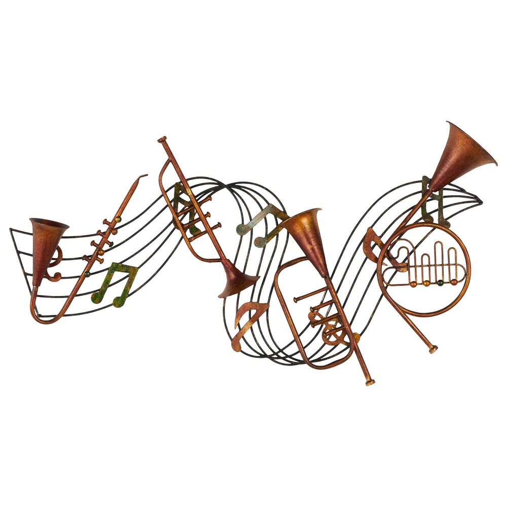 Maple and Jade 22" x 34" Musical Notes Wall Decor in Weathered Brown, Distressed Bronze, Green and Gold, , large