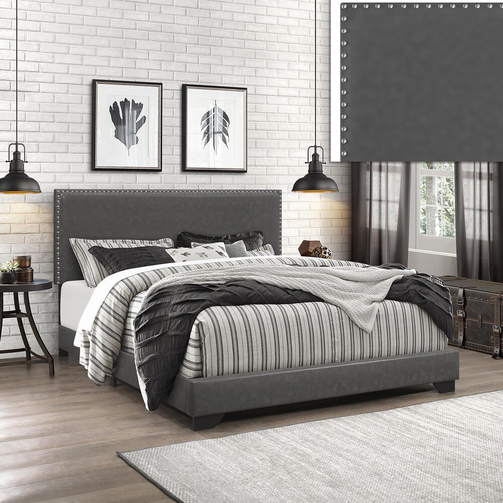 Richlands Furniture Willow Queen Upholstered Panel Bed in Gray Fog and Espresso, , large