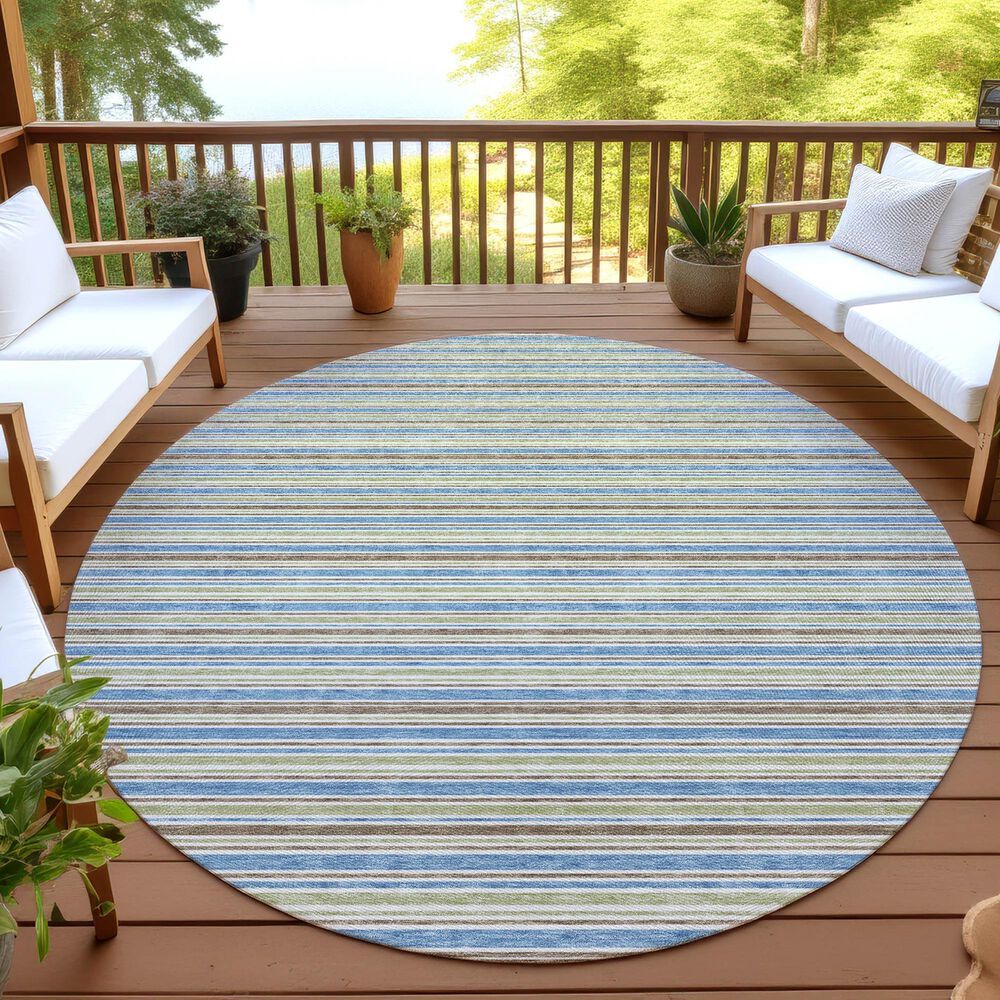 Dalyn Rug Company Soft Essentials Striped Blue 8' Round Indoor/Outdoor Area Rug, , large