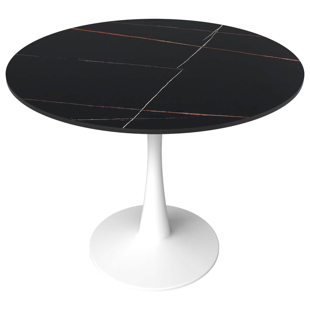 Leisuremod Leisuremod Bristol 31 round dining table White base with Black Sintered stone Top, , large