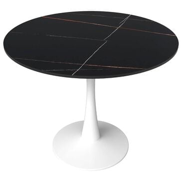 Leisuremod Bristol 31" Round Dining Table with Sintered Stone Top in White and Black - Table Only, , large