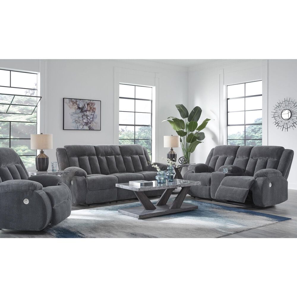 Ashley Observation Power Reclining Loveseat with Console in Steel Velvet, , large