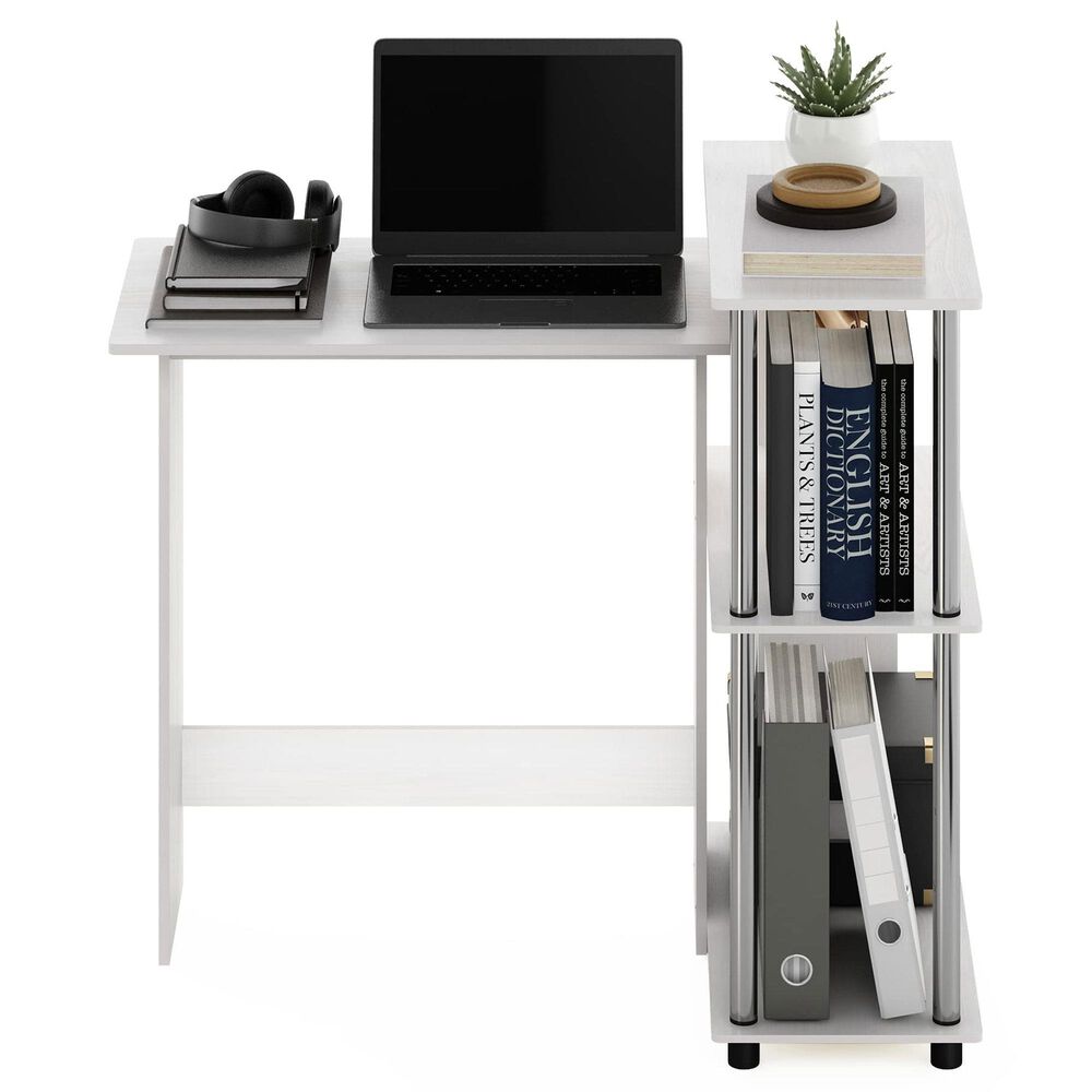 HOMLUX L-Shaped Computer Desk with Open Display Shelves in White Oak and Stainless Steel, , large