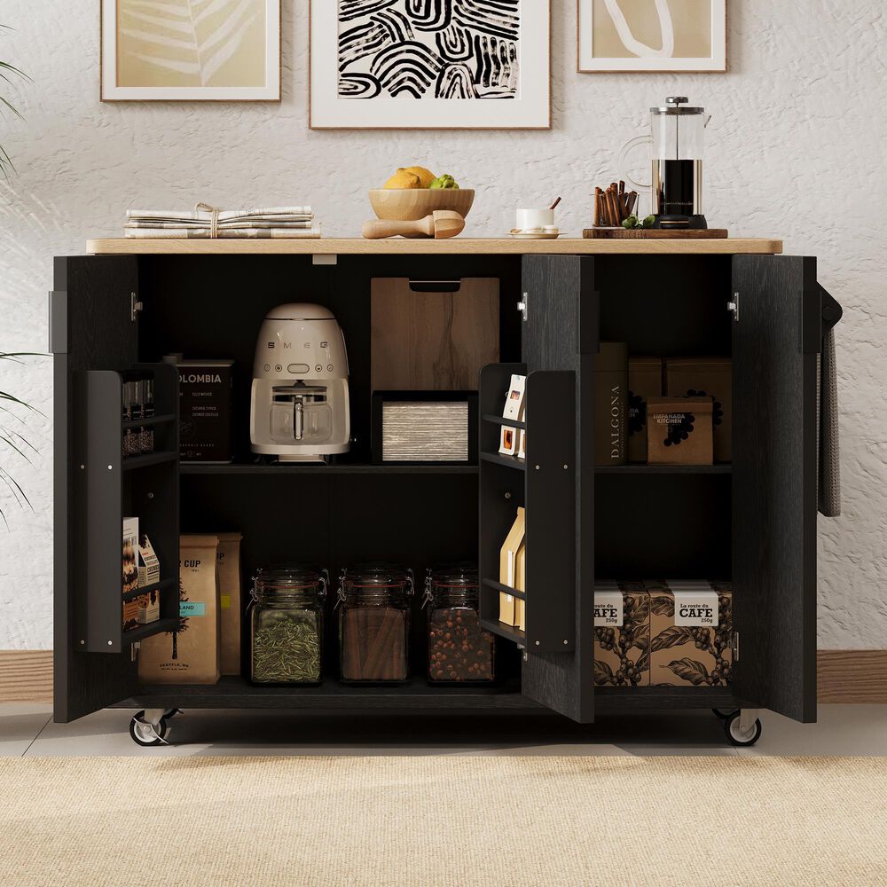 HOMLUX 51" Fluted Kitchen Island with Drop Leaf in Black Ash, , large