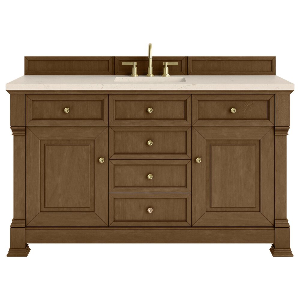 James Martin Vanities Brookfield 60&quot; Single Bathroom Vanity in Honey Oak with 3 cm Eternal Marfil Quartz Top and Rectangular Sink, , large