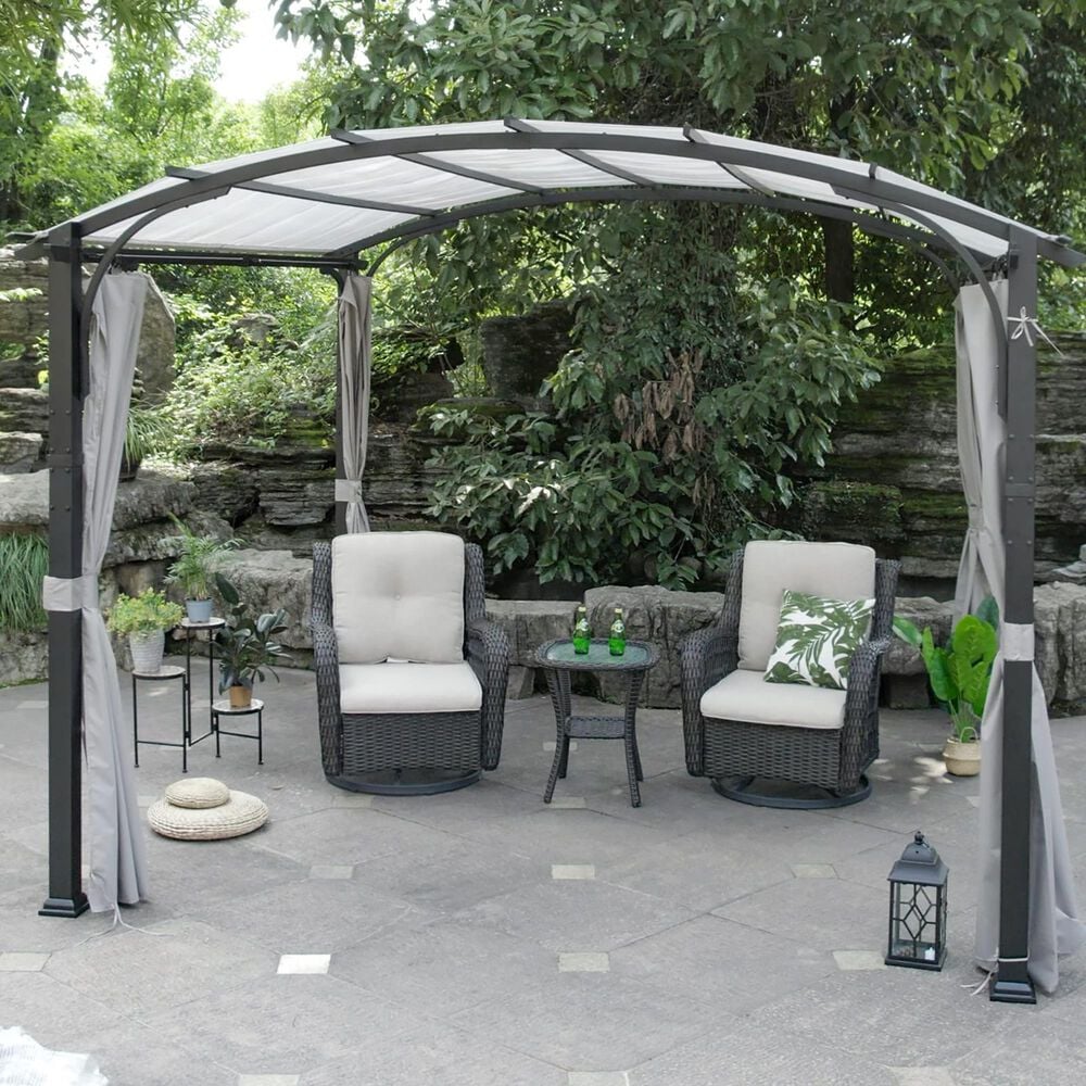 Sunwell Garden 11' x 11' Outdoor Pergola with Gray Canopy in Black, , large