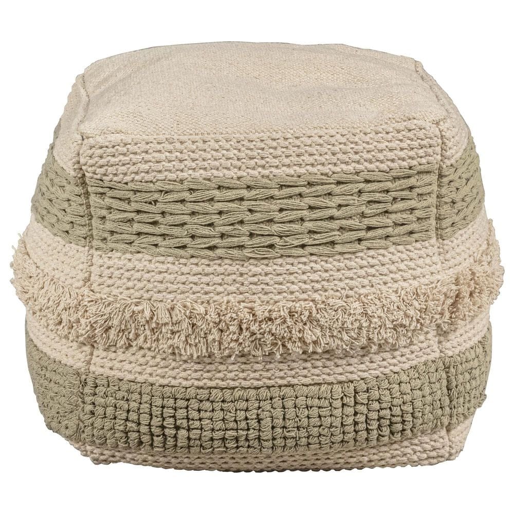 India House 18" Pouf with Fringe in Evergreen, , large