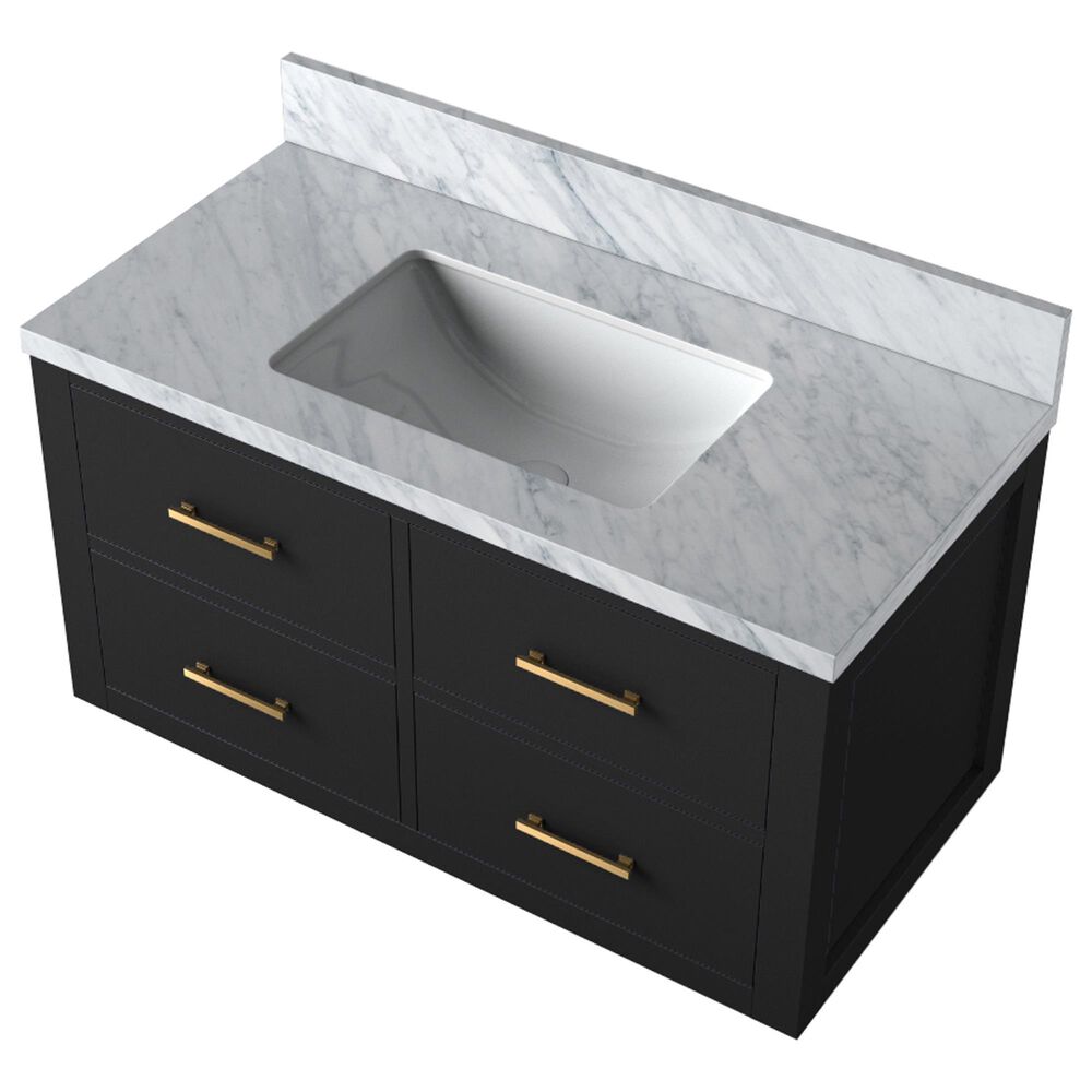 Lexora Home Castor 36&quot; Single Bathroom Vanity in Black with 2 cm White Carrara Marble Top and Rectangular Sink, , large