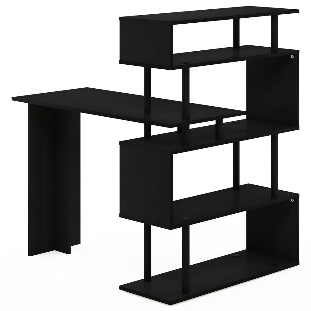 HOMLUX 5-Tier Shelves L-Shape Computer Desk in Americano and Black, , large