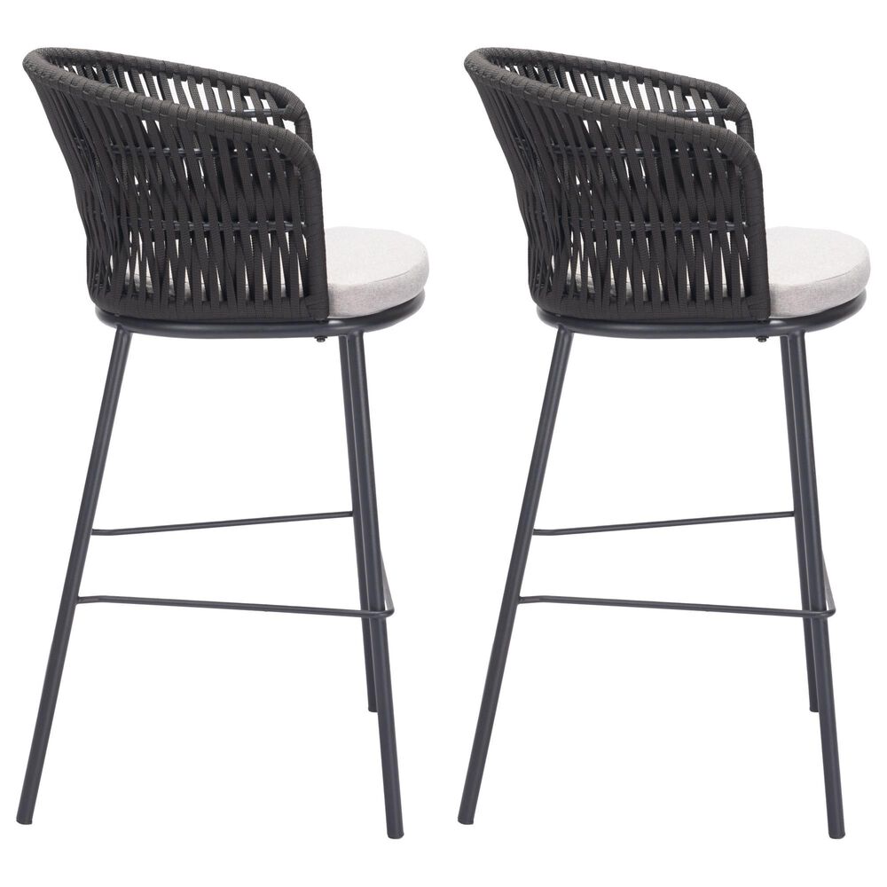 Zuo Modern Freycinet Patio Barstool with Black Frame in Gray (Set of 2), , large