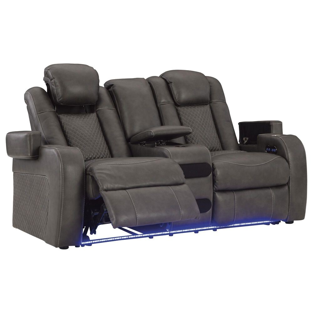 Ashley Fyne-Dyme  Faux Leather Power Reclining Loveseat with Console in Shadow, , large