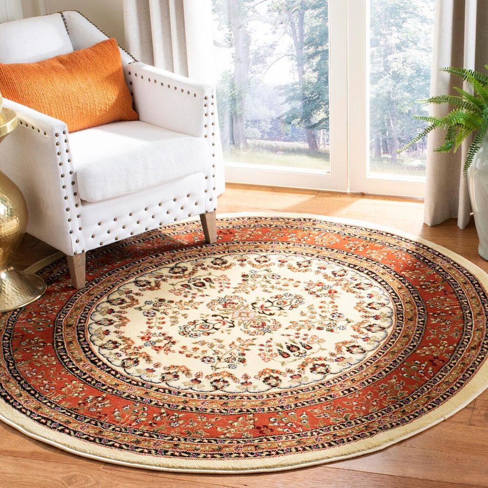 Safavieh Lyndhurst 5&#39;3&quot; Round Ivory and Rust Area Rug, , large