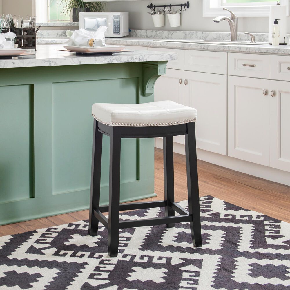 Linon Home Decor Claridge Counter Stool with White Cushion in Black, , large