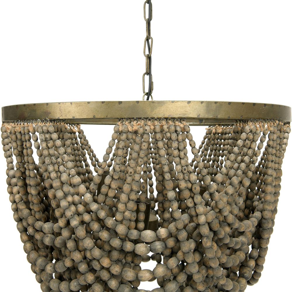 Creative Coop Laurel 2-Tier Draped Wood Bead Chandelier with Gold and Grey Shade, , large