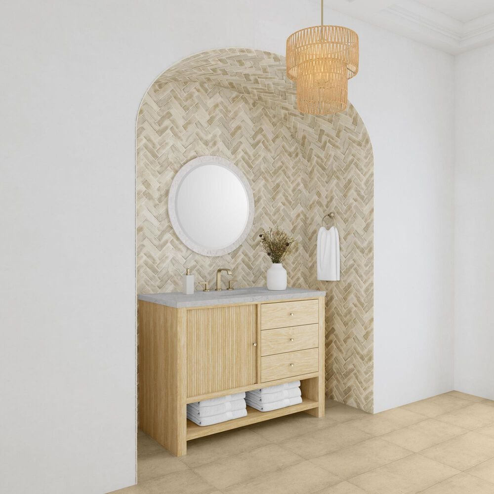James Martin Vanities Marigot 48" Single Bathroom Vanity in Sunwashed Oak with 3 cm Eternal Jasmine Pearl Quartz Top, Rectangular Sink and FreePower Wireless Charger, , large