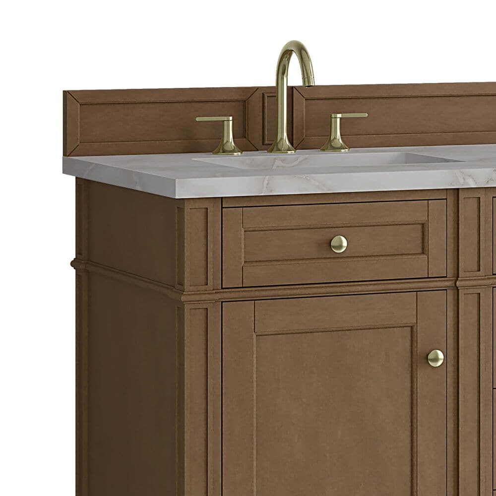 James Martin Brittany 60" Double Bathroom Vanity in Pecan with 3 cm Victorian Silver Silestone Top and Rectangular Sinks, , large