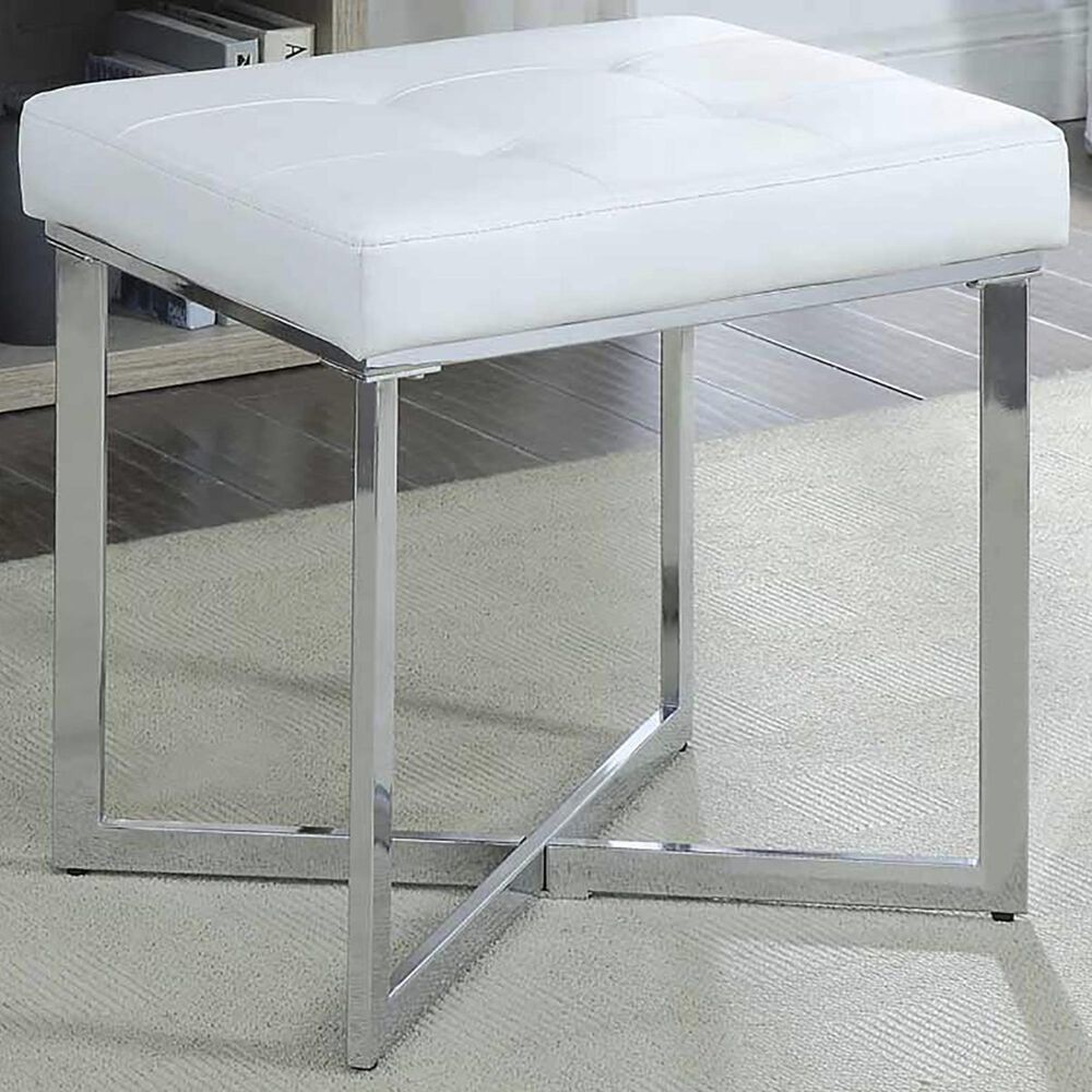 Carolina Cottage Lizzie Vanity Bench in White/Chrome, , large