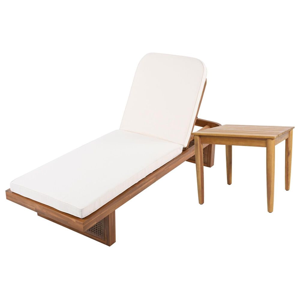 Hearth and Haven 2-piece Outdoor Chaise Lounge Set with Slat Side Table in Cream, , large