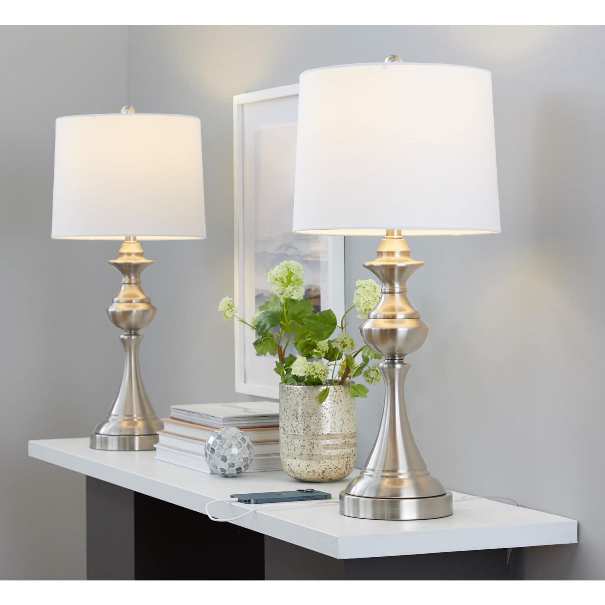 Grandview Gallery Traditional Table Lamp and Shade in Brushed Nickel