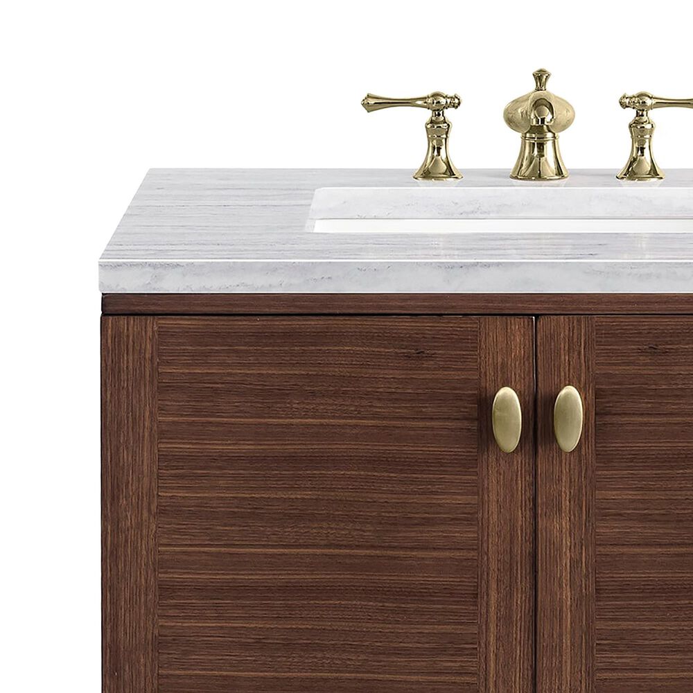 James Martin Vanities Amberly 36&quot; Single Bathroom Vanity in Walnut with 3 cm Arctic Fall Solid Surface Top and Rectangular Sink, , large