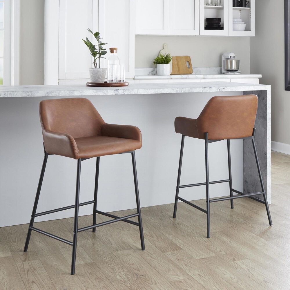 LumiSource Daniella 24" Counter Stool with Camel Upholstery in Black (Set of 2), , large
