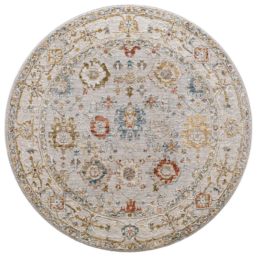 Surya Reina REN-2307 Light Gray, Cream, Denim, Rust, Mustard and Olive 7"10" Round Area Rug, , large