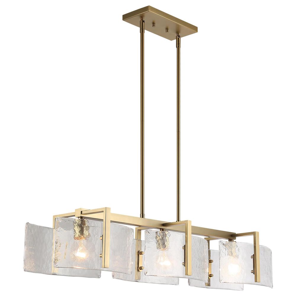 Golden Lighting Aenon 3-Light Wide Linear Pendant with Hammered Water Glass Shade in Brushed Champagne Bronze, , large