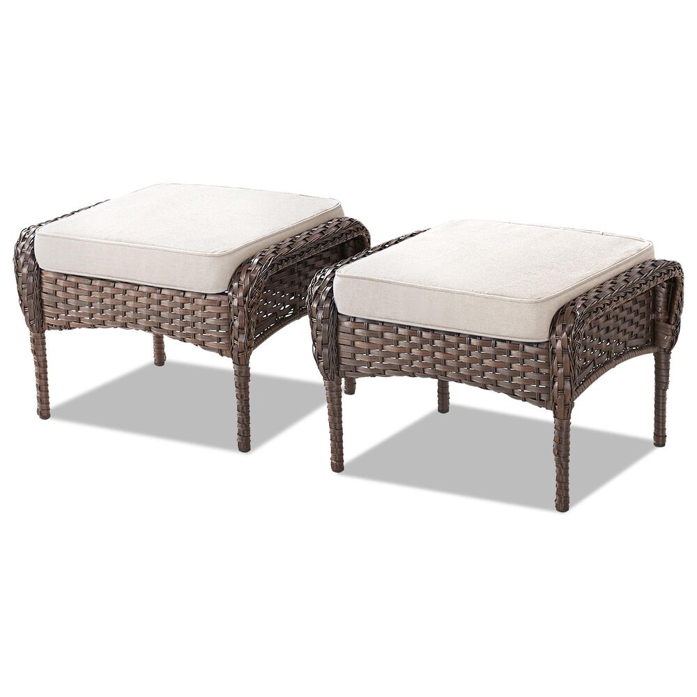 Hearth and Haven Patio Wicker Ottoman with Brown Rattan in Beige (Set of 2), , large