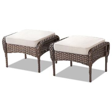 Hearth and Haven Patio Wicker Ottoman with Brown Rattan in Beige (Set of 2), , large