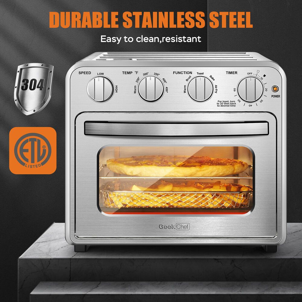 HOMLUX 16 Qt Air Fryer Toaster Oven in Silver, , large