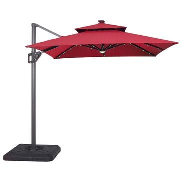 Furniture of America Sahar 8" LED Light Double Top Square Patio Umbrella with Base in Red, , large