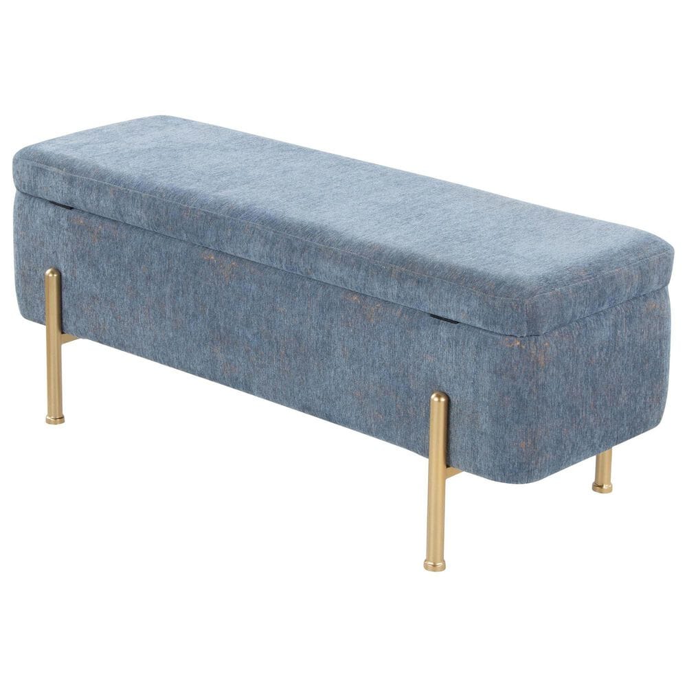 Lumisource Daniella Storage Bench with Blue Cushion in Gold, , large