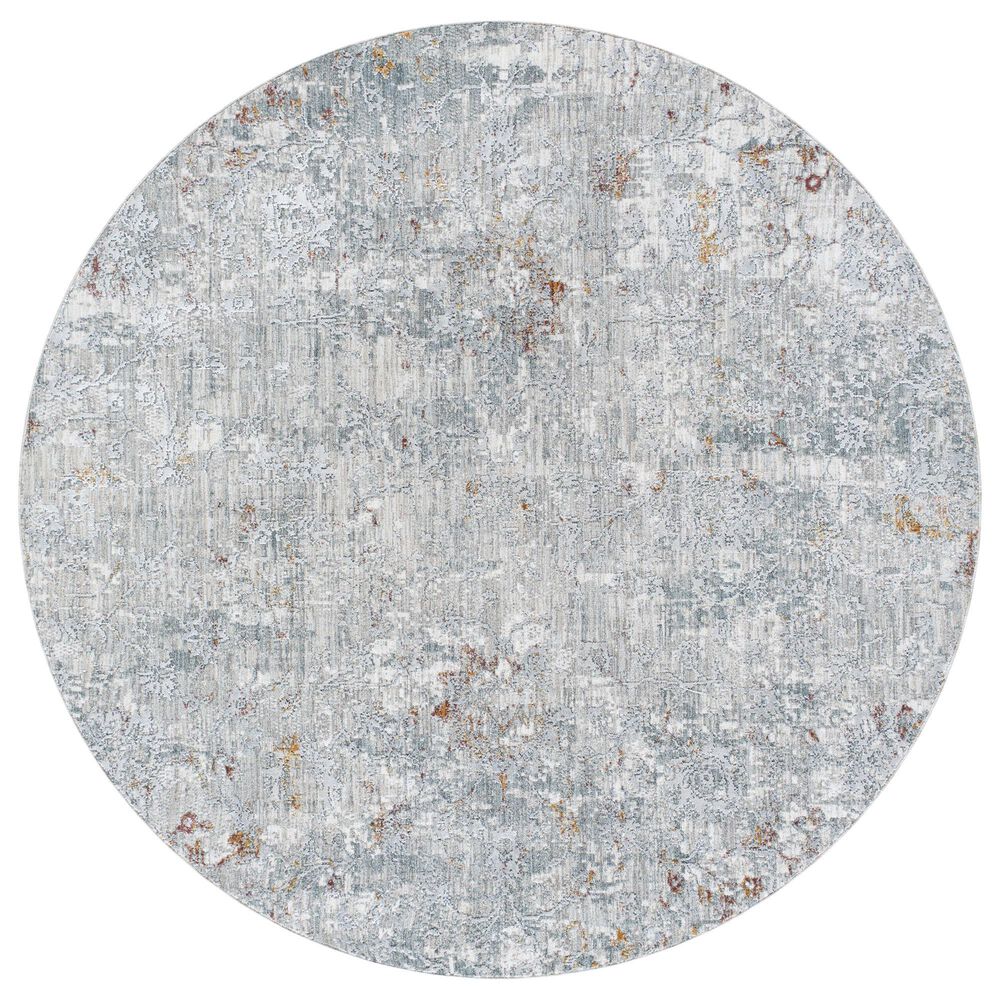 Surya Dresden DRE-2319 Medium Gray, Gray, White, Light Slate, Mustard and Rust 6'7" Round Area Rug, , large