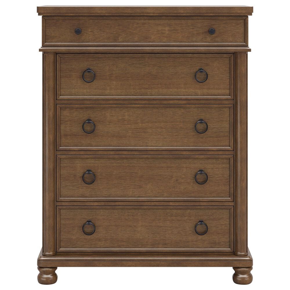 Ashley Rowlenstown California King Panel Bed with Dresser, Chest, and Two Nightstands in Brown, , large