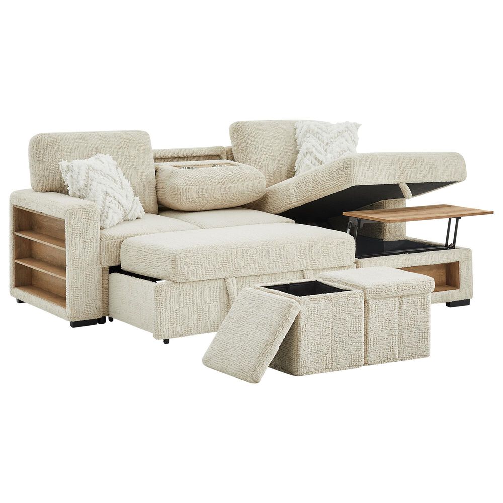 Modern Market Stationary Right Facing Sofa Bed with Bluetooth Speaker in Ivory, , large