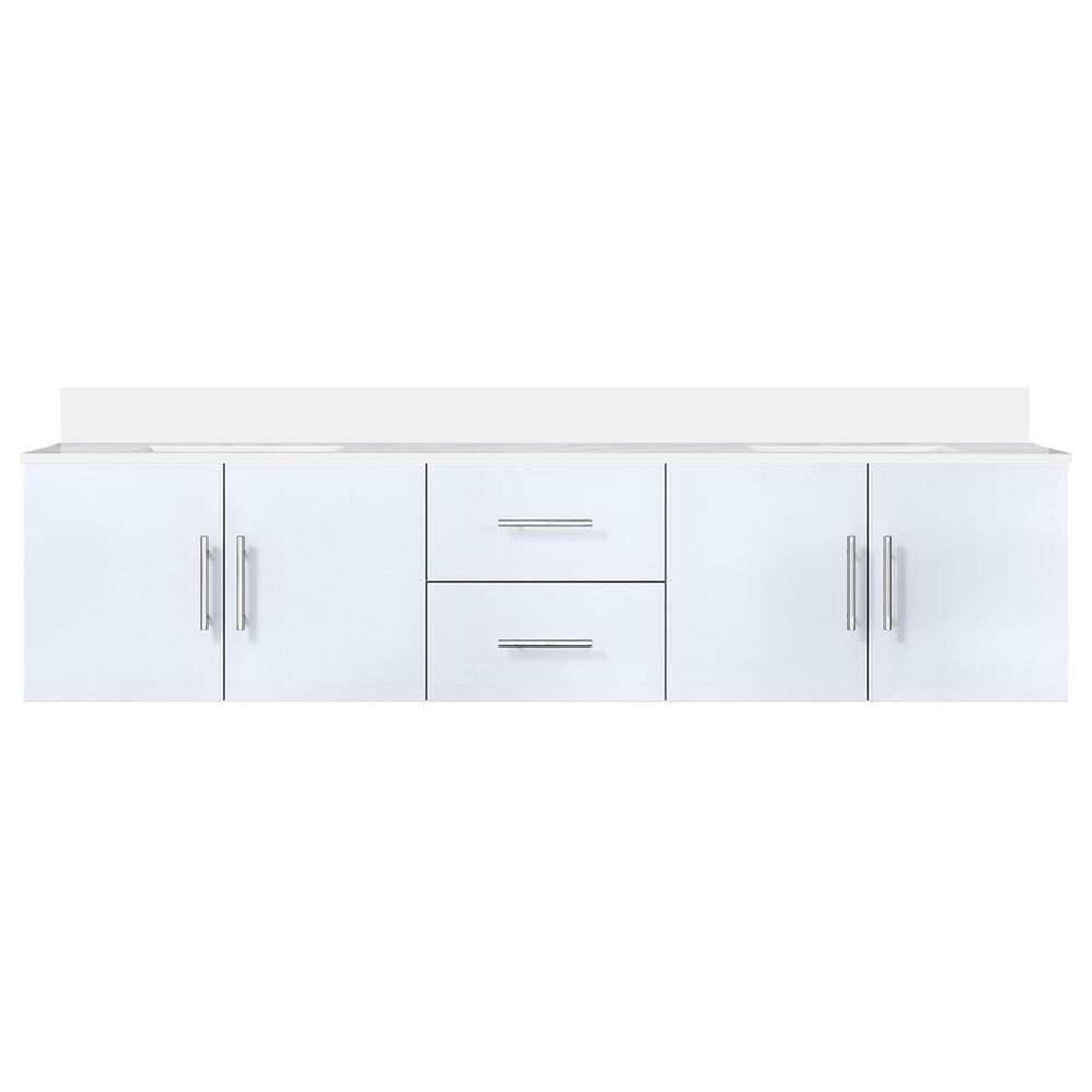Lexora Home Geneva 80&quot; Double Bathroom Vanity in Glossy White with 2 cm White Quartz Top and Rectangular Sinks, , large