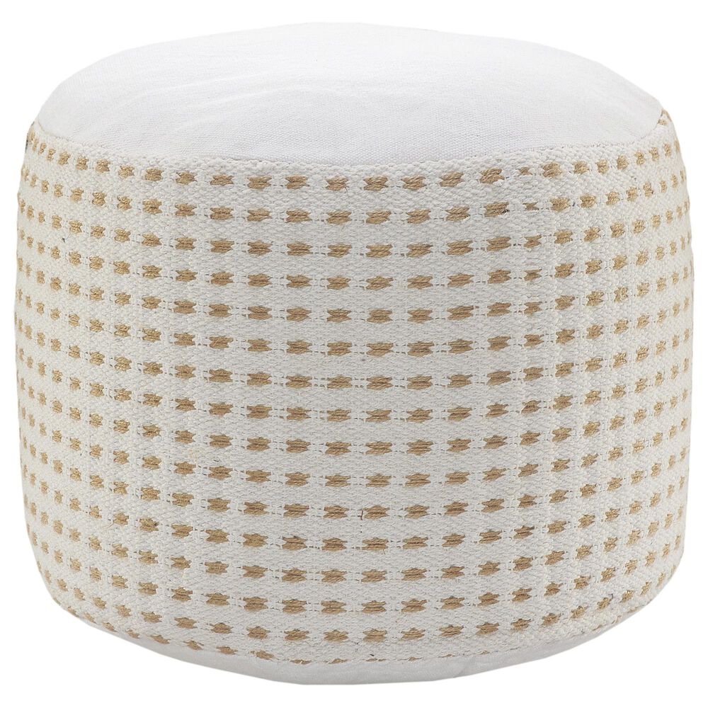 LR Home 18" Round Dots Pouf in Natural and White, , large