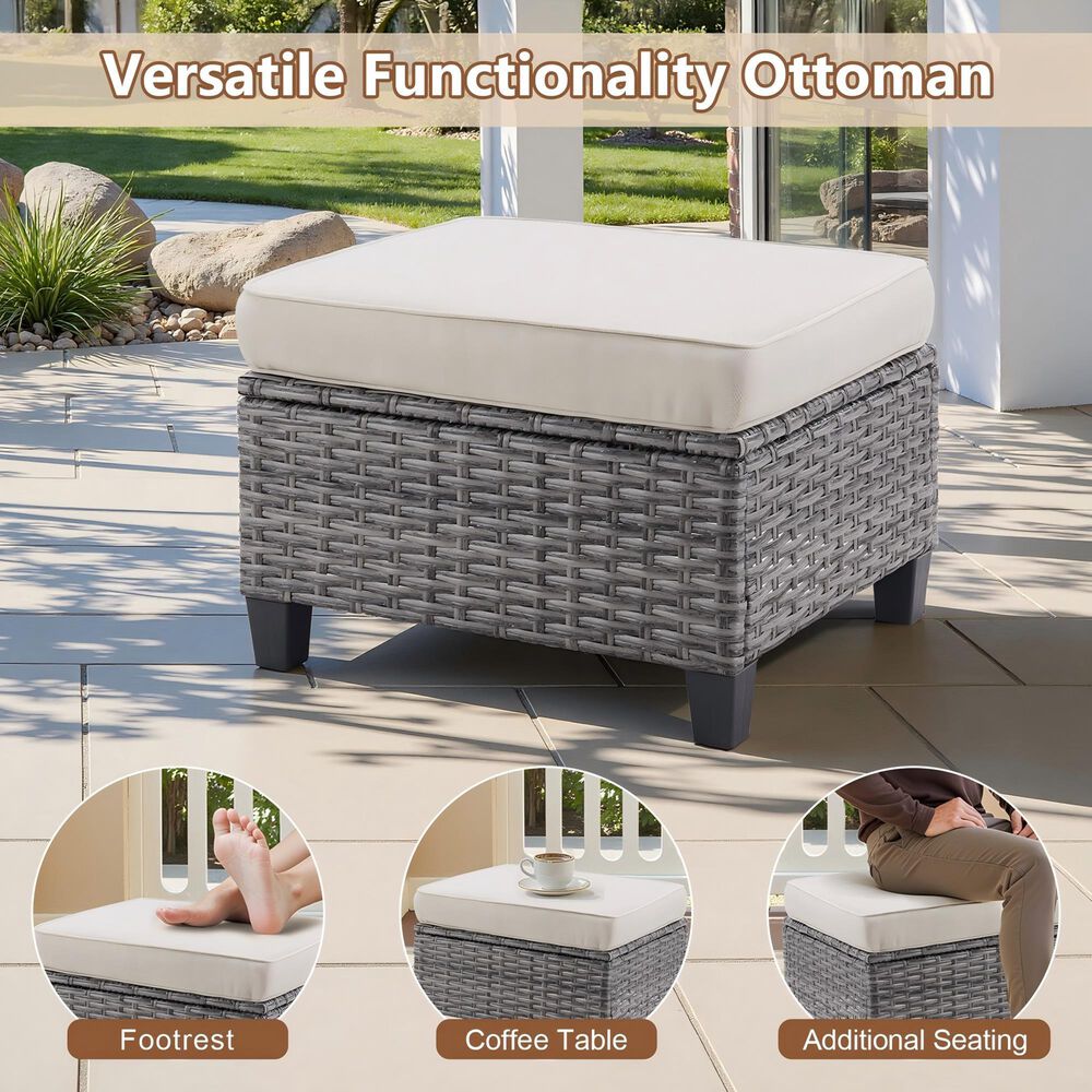 Sunwell Garden 16.9" Ottoman with Beige Cushion in Gray (Set of 2), , large