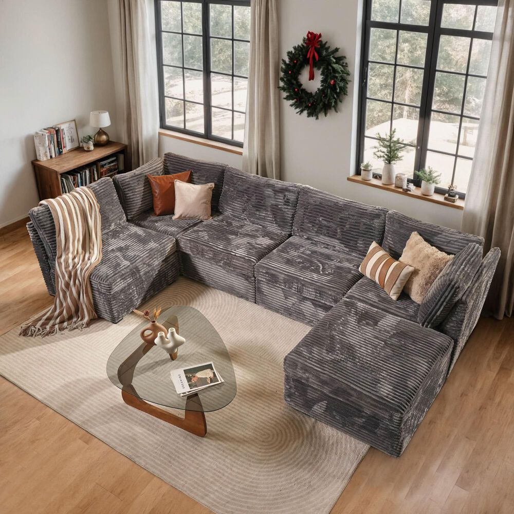 HOMLUX 6-Piece Mod Sectional with Chaise in Gray, , large