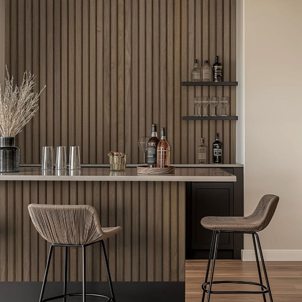 MS International Sonowood Tawny Reeded 9.5" x 94.5" Acoustic Wood Slat Panels, , large