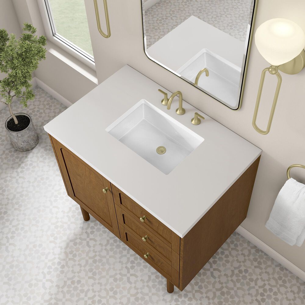 James Martin Laurent 36" Single Bathroom Vanity in Honey Oak with 3 cm Victorian Silver Silestone Top and Rectangular Sink, , large