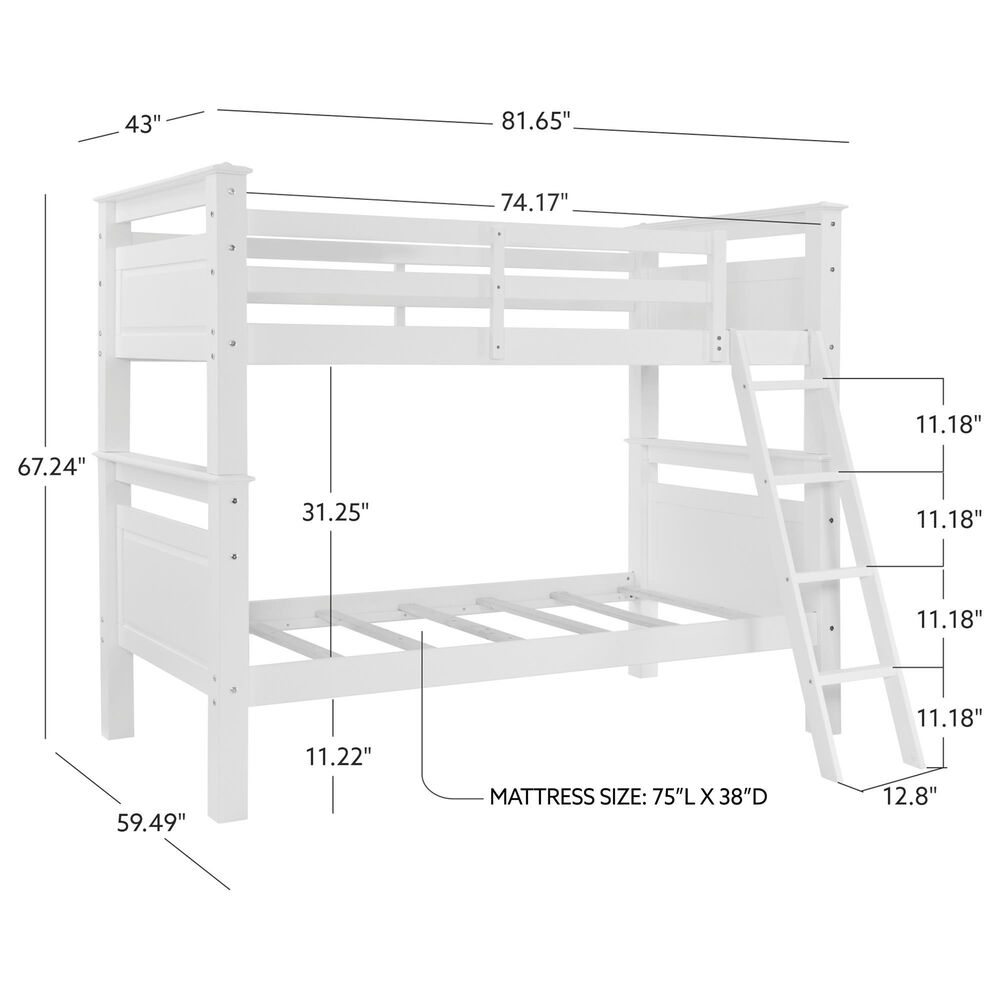 Linon Home Decor Beckett Twin Over Twin Bunk Bed in White, , large